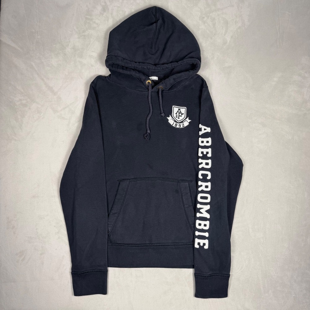 Y2K Mens Abercrombie & Fitch Muscle Fit Logo Sleeve Hoodie Navy XL